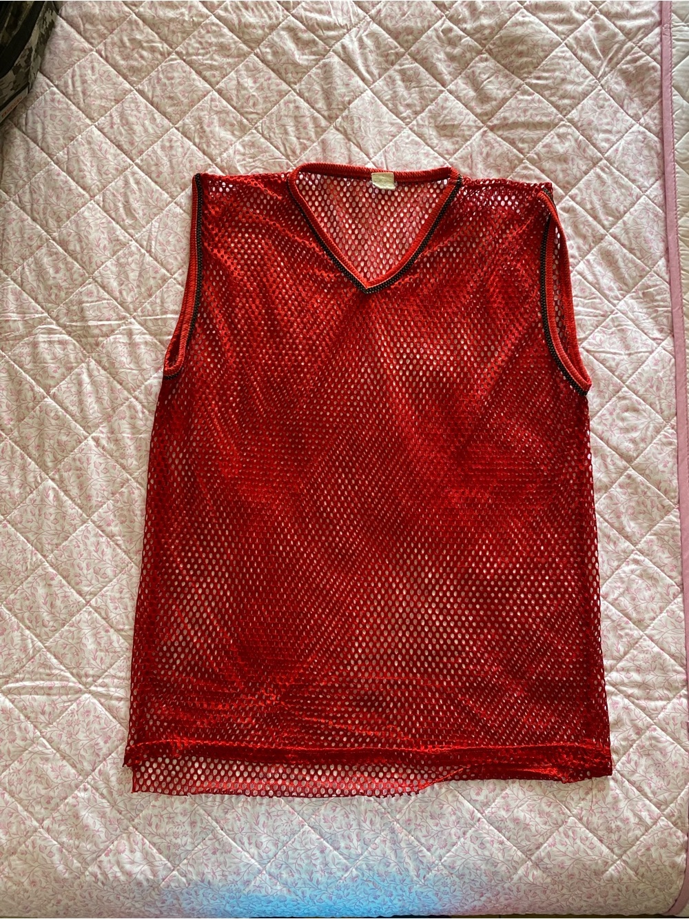 Vintage Men’s Red Mesh V-Neck Sleeveless fishnet Top